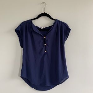 Forever21 Navy Chiffon Blouse w/ Gold Detail SMALL